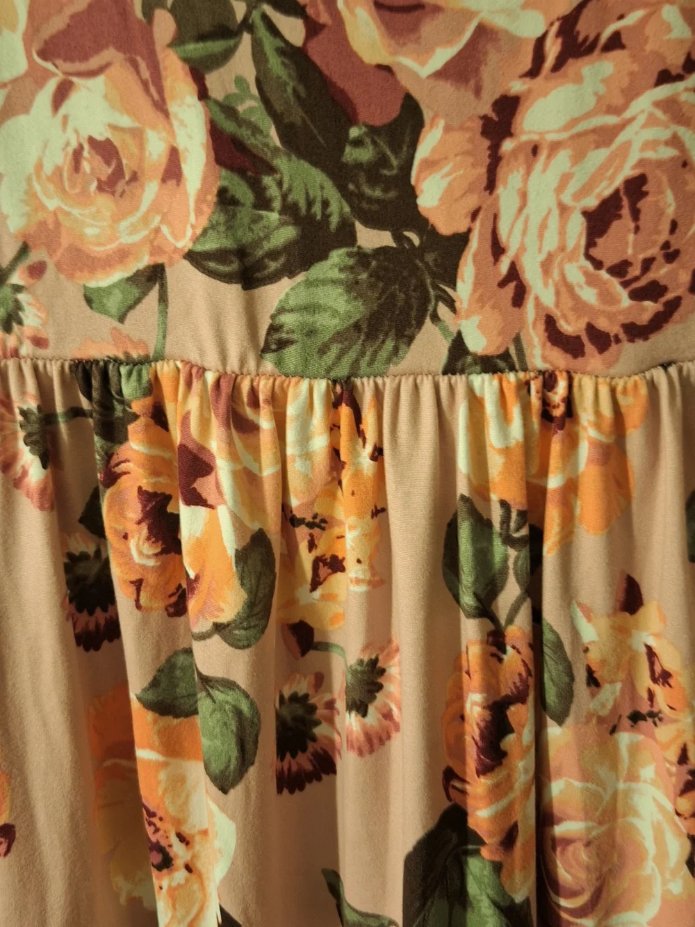 Peach Floral Tiered Casual Dress.